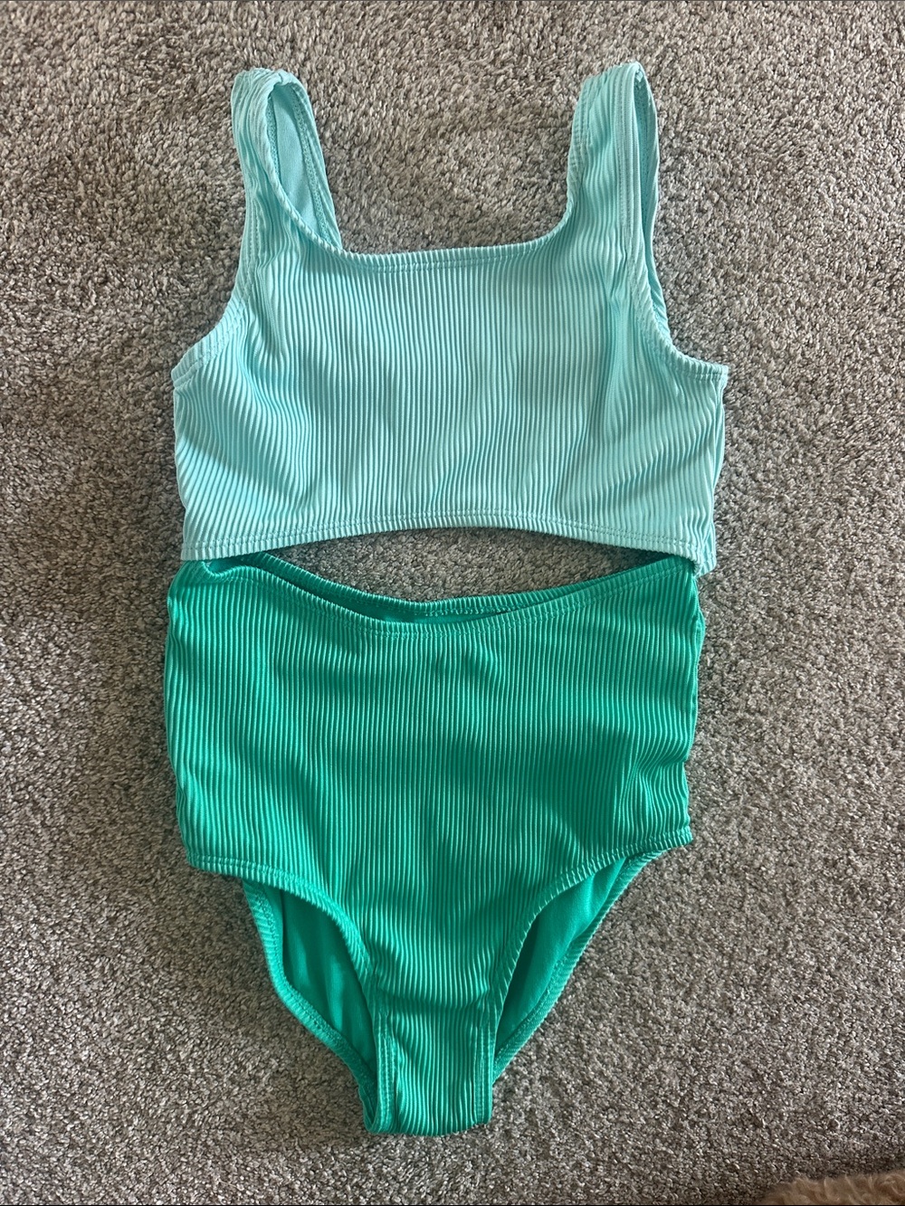 Two-Tone Ribbed Cutout Swimsuit - Mint & Green